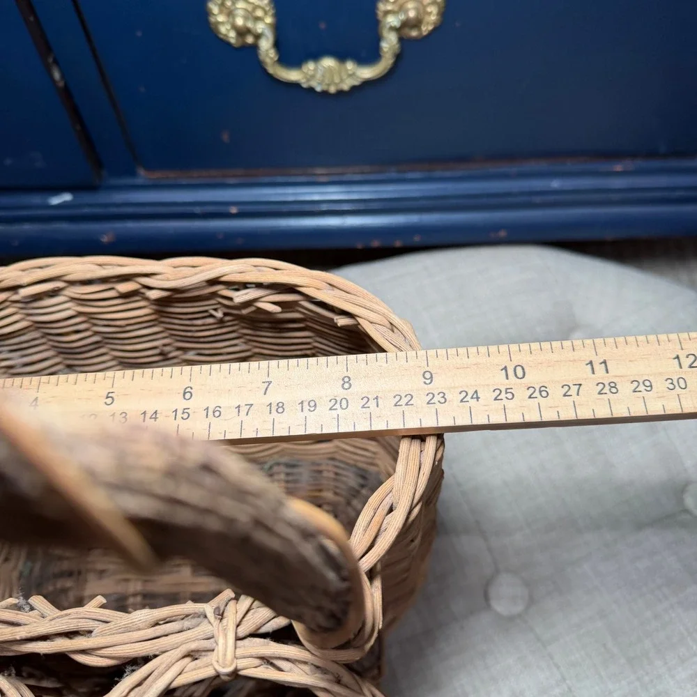 Vintage Wicker Rattan Wine Bottle Caddy 3 Compartment Branch Handle Boho Basket‎